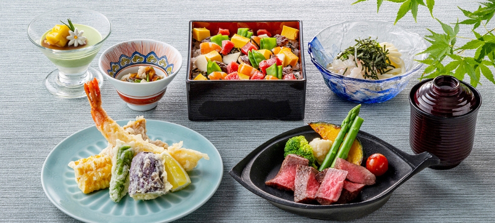 松風四季彩 ~夏の天ぷら・サーロインステーキとバラちらし~