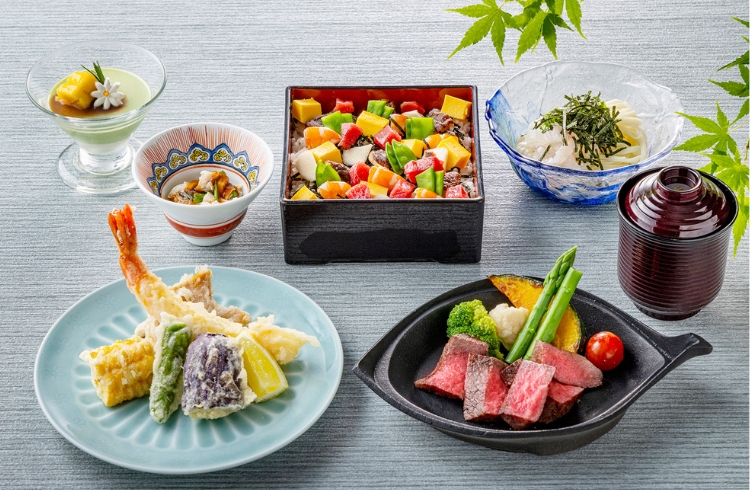 松風四季彩 ～夏の天ぷら・サーロインステーキとバラちらし～